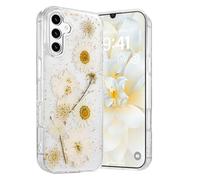 Riccase Custodia trasparente per Samsung Galaxy A55 5G con veri fiori secchi, antiurto in morbido TPU protettivo paraurti sottile glitterato carino floreale per Samsung A55 5G, margherita