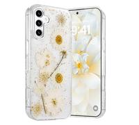 Riccase Custodia trasparente per Samsung Galaxy S25, con veri fiori secchi, antiurto in morbido TPU protettivo bumper sottile glitterato carino floreale per Samsung S25 custodia per telefono,