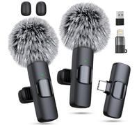 RICCHI Confezione da 2 microfoni wireless USB C per iPhone 15-16 Android Phone, microfono lavalier professionale di tipo C, mini microfono da bavero per registrazione di interviste, podcast, live