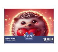 Riccio 1000 pezzi per adulti e bambini: Riccio che tiene in mano un cuore con la scritta "Ti amo", divertente regalo e attività per la casa e la decorazione murale, 38x26 cm/1000 pezzi