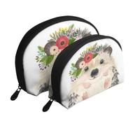 Riccio adorabile animale sveglio dell'acquerello, Borsa per trucco a conchiglia Portamonete da donna Borsa da toilette piccola Borsa per cosmetici 2 pezzi