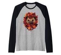 Riccio autunno foglie autunno natura amante carino foresta animale Maglia con Maniche Raglan