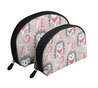 Riccio Con Amore Del Cuore, Borsa per trucco a conchiglia Portamonete da donna Borsa da toilette piccola Borsa per cosmetici 2 pezzi