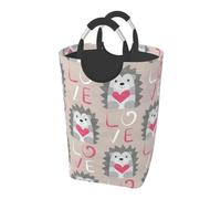 Riccio con amore nel cuore, Cesto portabiancheria pieghevole, Grande contenitore portaoggetti resistente con manici, 50 litri