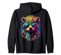 Riccio con Cuffie Occhiali da Sole Pop Art Arcobaleno Ricci Felpa con Cappuccio