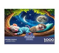 Riccio, gioco di puzzle per adulti: due topi sdraiati su un ramo illuminato dalla luna, per donne, regali per uomini dai 14 anni in su, 38x26 cm/1000 pezzi