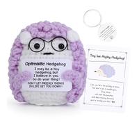 Riccio viola Positiva all'uncinetto,Bambola Peluche con Biglietto e Portachiavi, Regalo Motivazionale per Famiglia Amici Bambini Collega, Regalo Compleanno Vacanze Decorazione per la Scrivania