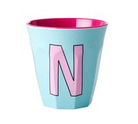 RICE DK - Tazza in melamina media, colore: Blu morbido con lettera N
