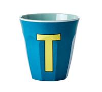 RICE DK - Tazza in melamina media, colore: Blu scuro con lettera T
