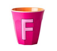 RICE DK - Tazza in melamina media, colore: Rosa con lettera F
