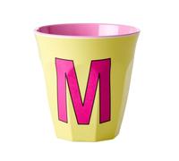 RICE DK - Tazza in melamina, misura media, colore: Giallo morbido con lettera M