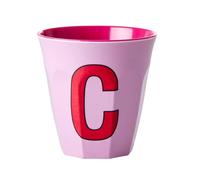 RICE DK - Tazza in melamina, misura media, colore: Rosa morbido con lettera C