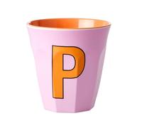RICE DK - Tazza in melamina, misura media, colore: Rosa morbido con lettera P