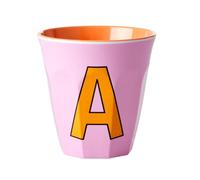 Rice DK - Tazza in melamina stampata - Servizio da tavola - Picnicware - Campeggio - Gamma alfabeto giornaliero - Dimensioni medie - 9 cm, bicolore rosa morbido con lettera A