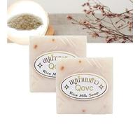 Rice Milk Soap, Thailandia, sapone per latte di riso, sapone fatto a mano, sapone per lavare e bagnare, sapone duro come gel doccia e sapone, non irritante, combatte macchie scure e irregolarità (2,