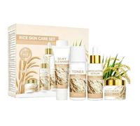 Rice - Set per la cura della pelle coreano con detergente per il riso, tonico, siero per gli occhi, crema idratante per la cura del viso, kit di routine per la cura della pelle, kit da viaggio, set
