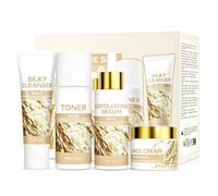 Rice, set per la cura della pelle, routine idratante in 4 fasi con estratto di riso, include siero esfoliante al riso, detergente, tonico, crema, set per la cura della pelle ruvida, per donne e