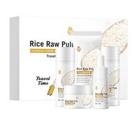 Rice Skin Care Set, 5 pezzi Rice Raw Pulp Travel Size Skincare Routine, kit viso con cleanser, toner, lozione, siero e crema, anti-invecchiamento e pelle secca, donne e ragazze