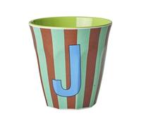 Rice Tazza in melamina a righe medie con lettere, modello per ragazzi blu/verde/verde / toni misti, dimensioni 9 x 9 cm (J Junge)