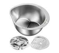 Rice Washer Strainer - Stainless Steel Prep Bowl Set, Slanted Bottom Mesh Container with Grater Plate; Multifunctional Kitchen Tool for Washing Rice, Draining, Grinding Garlic, Ginger, Scallion, Fruit