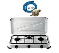 RICEL SUD FORNELLO A Gas 3 FUOCHI 30 x 60 Completo di Tubo E REGOLATORE Bianca Campeggio