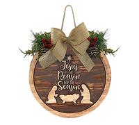 Ricettario Del Signore Degli Anelli 1 PZ Gesù di Natale è il per la stagione Decorazione ghirlanda di legno Segno di benvenuto Decorazione per porta Segno di porta di Anello Del (Khaki-A, One Size)
