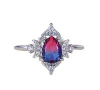 Ricettario Del Signore Degli Anelli Color Change Ring 925 Sterling Silver Birthstone Oval Round HaloCocktail Statement Engagement Rings For WomenCrystal Cubic Zirconia Flower Rings Anello per (A, D)