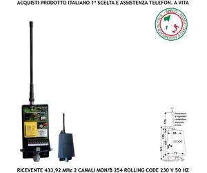 Ricevente Radio Bicanale 230 V Apprende Cod. Fisso o Rollling Code Fr 433,92 MHz