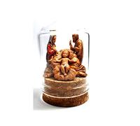 ricevi 1 pezzo presepe completo in campana miniatura vetro alta 5cm diametro 3,5 cm base sughero con nativita' plastica 3,5 cm maria giuseppe gesu' statuine presepe marc omaggio portachiavi corni
