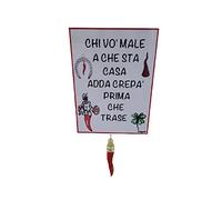 ricevi 1 Targa CARTELLO con corno 14 cm FOREX 30X20 CM SPESSO 3 MM CORNO FERRO CAVALLO da Appendere in casa Negozio Bar, Frase CHI VO' MAL A CHESTA CASA Fortuna Poi in Omaggio 1 Portachiavi corni