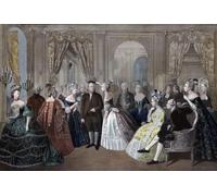 Ricevimento di Franklin alla Corte di Francia 1778. Benjamin Franklin 1706 - 1790. Padre Fondatore americano autore politico stampatore scienziato filosofo editore inventore attivista civico e