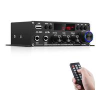 Ricevitore amplificatore stereo HiFi per altoparlanti domestici, AK-390 Bluetooth5.0 Mini Audio Amplificatore audio 2.0 canali RMS 40W X 2 con adattatore 12V/5A, Radio FM, ingresso (BT, USB, AUX, Mic)