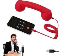 Ricevitore per telefono retrò per iPhone e cellulare, ricevitore USB C vintage per telefono fisso di tipo C, stile vecchia scuola anni '90, con microfono e altoparlante, puntello rosso retrò per