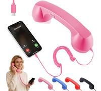 Ricevitore telefonico retrò per iPhone, Android, telefono cellulare | Cornetta telefonica cablata vintage rosa con connettore di tipo C, presa fissa per smartphone, ricevitore di chiamate
