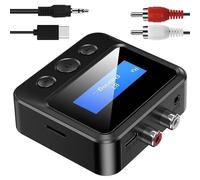 Ricevitore Trasmettitore Bluetooth 5.3, Adattatore Audio Wireless 2 in 1 Trasmettitore Bluetooth con Bypass Low Latency on/Off Switch Display AUX RCA scheda TF per TV, Stereo, Auricolari