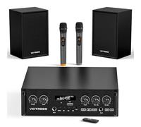 Ricevitori e amplificatore audio domestico all-in-one con altoparlante HiFi professionale e doppi microfoni wireless UHF, set di amplificatori stereo Bluetooth 5.0 per casa/festa/musica, USB/TF/AUX