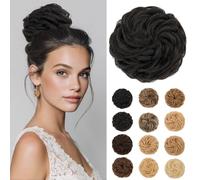 Rich Choices Chignon Capelli Veri Chignon Finto per Capelli Elastico Posticci Ricci Naturale Messy Hair Bun Extension, 45g #1 Nero Scuro