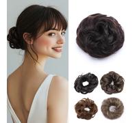 Rich Choices Chignon Finto per Capelli Veri 23g Mini Posticci Chignon Facile per Capelli Updo Messy Bun Coda Mossi Ricci Elastico Extension da Donna #1B Nero