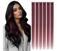 Rich Choices Extension di capelli veri con clip in 6 ciocche singole, 50 cm, #99J vinaccia, capelli veri, capelli veri Remy, setosi, dritti, colorati