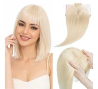 Rich Choices Frangia Clip Capelli Veri 100% Capelli Veri Natural Bangs Extension 3D 360°Hair Toppers Bang Hairtoppers Hairpieces 35cm 39g #60 Biondo Platino