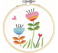 Rich Iron Kit per Principianti di Ricamo 1 Modello di Farfalla Floreale con Istruzioni for Il Punto Croce, Cerchi, Filo interdentale, for Tessuto, Aghi Artigianato per Adulti(Flowers Green Plants)