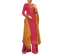 Rich Pashmina Etnico Stampato Salwar Kameez Suit con Palazzo Pant, Madera, Medium