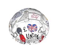 Rich&Rabbit Cuffia da doccia con stampa "I Love London" da donna, elastica, riutilizzabile, a prova di perdite, colore: nero