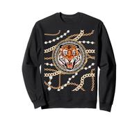 Rich Wild Tiger with Printed Gold Chains & Diamonds Style Felpa