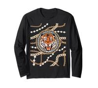 Rich Wild Tiger with Printed Gold Chains & Diamonds Style Maglia a Manica