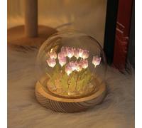 Richaa Graziose luci viola con 20 tulipani a forma di fiore, luce notturna, simpatiche luci per camera da letto, regalo per donne, alimentazione a batteria (non inclusa)