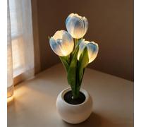 Richaa Lampada a tulipano blu, luce notturna con 3 tulipani floreali, lampada da tavolo per la festa della mamma, Natale, compleanno, regalo del Ringraziamento, per donne, fidanzate, nonne
