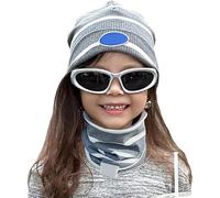 Richaa Set Berretto e Sciarpa Autunnale per Bambini, Moda Primavera, in Cotone, Beanie, Sciarpa, per Ragazze e Ragazzi, grigio/bianco a strisce, Taglia unica