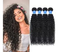 RICHAIR Curly Wave 4 Bundles, 20 Pollici, Curly Human Hair Bundles, Virgin Hair Bundles, Fasci di Capelli Umani Ricci Brasiliani, Capelli Umani Ricci Crespi, 50g/pacco (totale 200g)