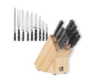 Richardson Sheffield V SABATIER - Ceppo portacoltelli con coltelli, 10 pezzi, lama affilata, acciaio al cromo-molibdeno-vanadio, blocco di legno massiccio, design di alta qualità e bello